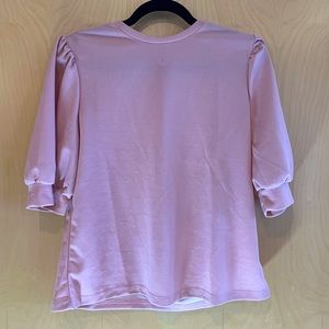 Never worn casual puff sleeve pink top with button in back (size large)